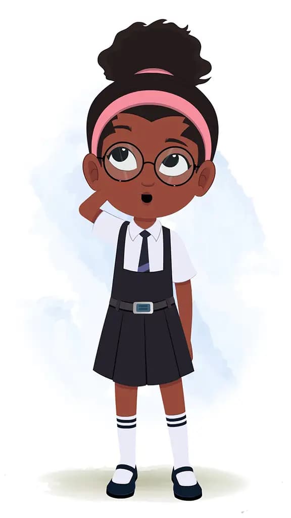 A confused cute black school girl animated cartoon character aka lavy