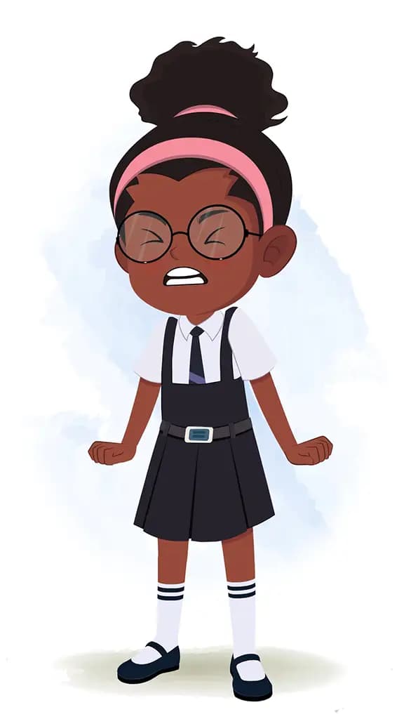 An angry cute black school girl animated cartoon character aka lavy 3/4