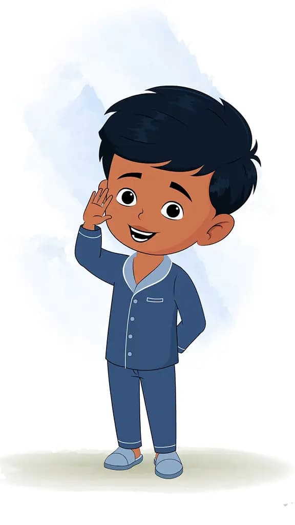 An Indian boy saying hello animated cartoon character aka arun