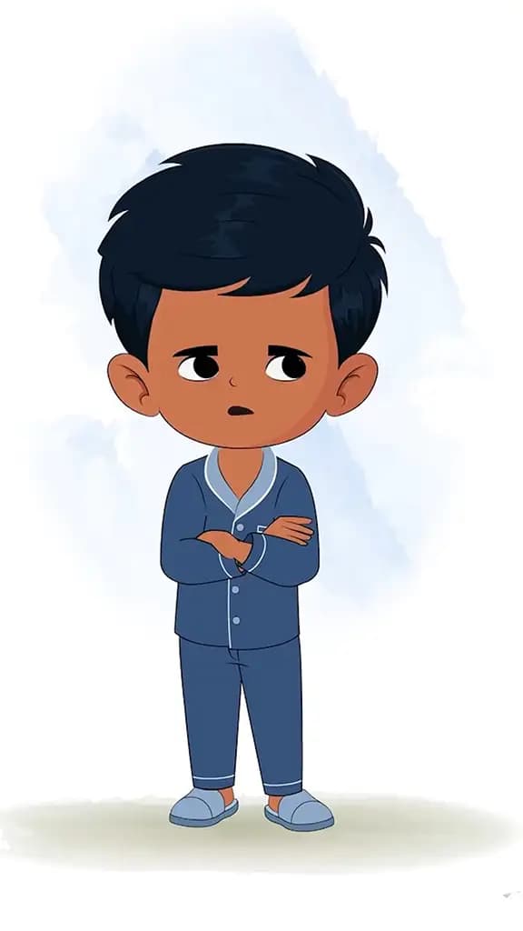 A Indian boy standing with cross hand and talking animated cartoon character aka arun