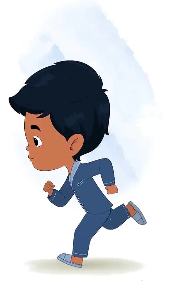 An Indian boy running fast side view animated cartoon character aka arun