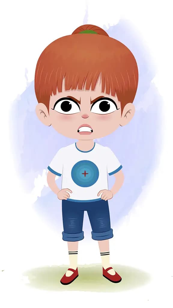 A cute little angry gir animated cartoon character aka kathy