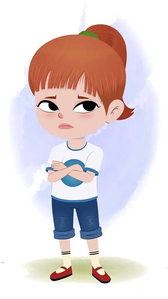 A cute little annoyed girl animated cartoon character aka kathy 3/4