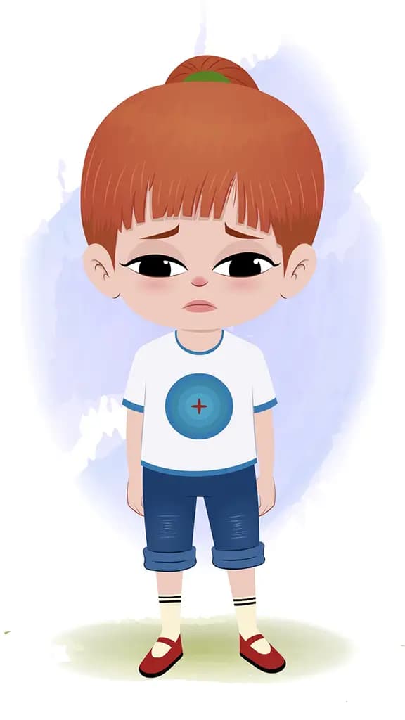 A cute little girl sad animated cartoon character aka kathy