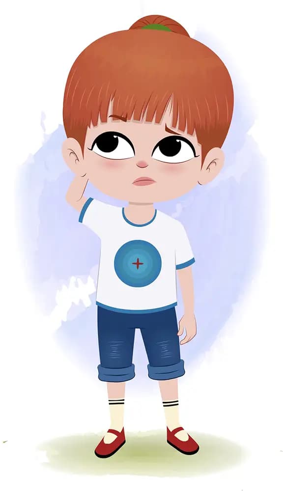 A cute little confused girl animated cartoon character aka kathy