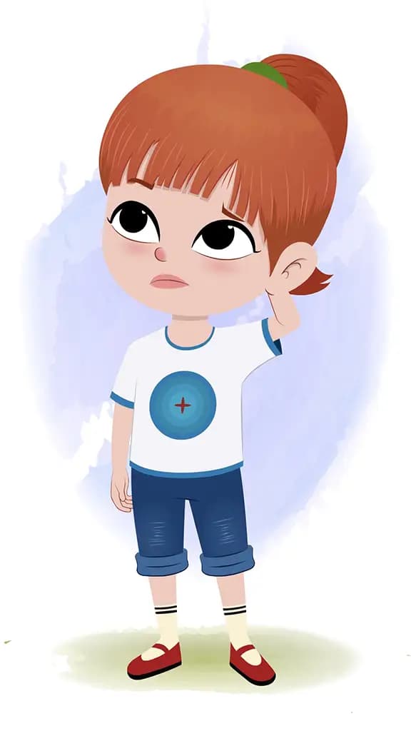 A cute little confused girl animated cartoon character aka kathy 3/4