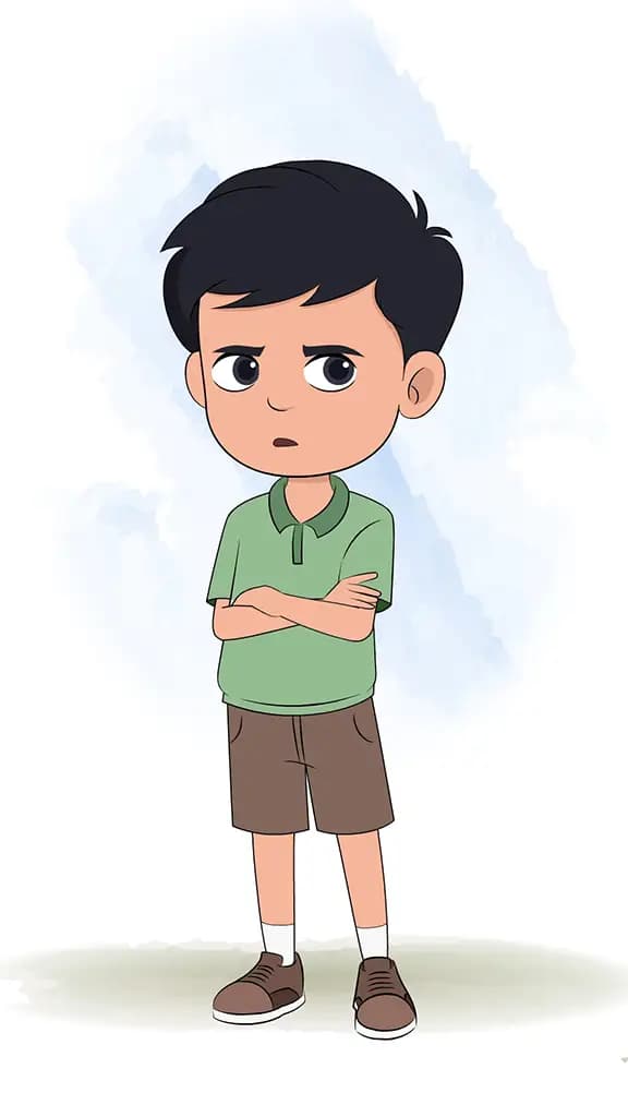 A cute Indian annoyed boy animated cartoon character aka ivaan 3/4