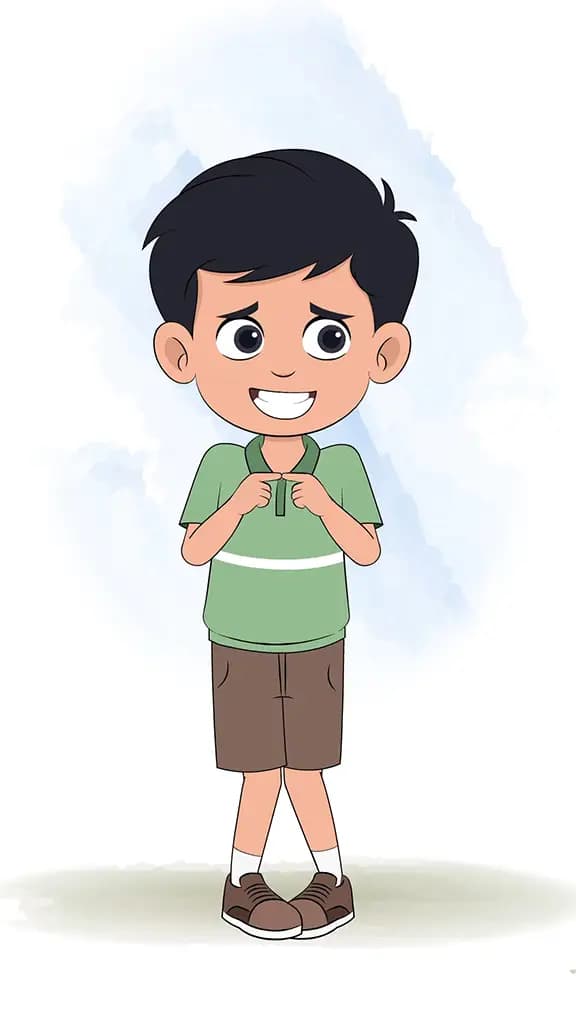 A cute Indian nervous boy animated cartoon character aka ivaan