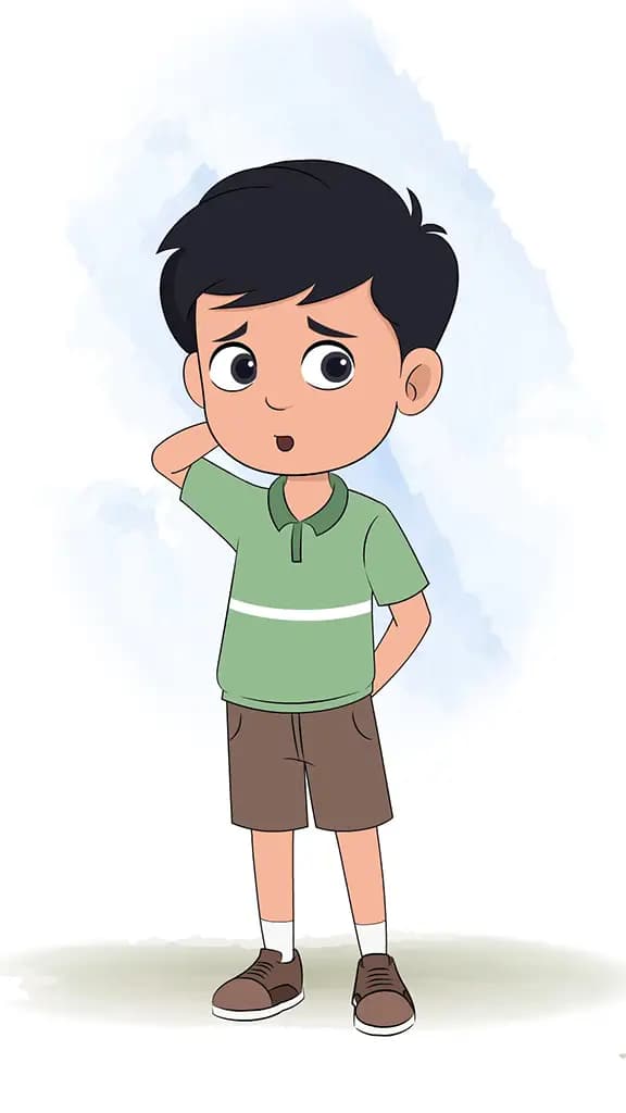 A cute Indian confused boy animated cartoon character aka ivaan 3/4