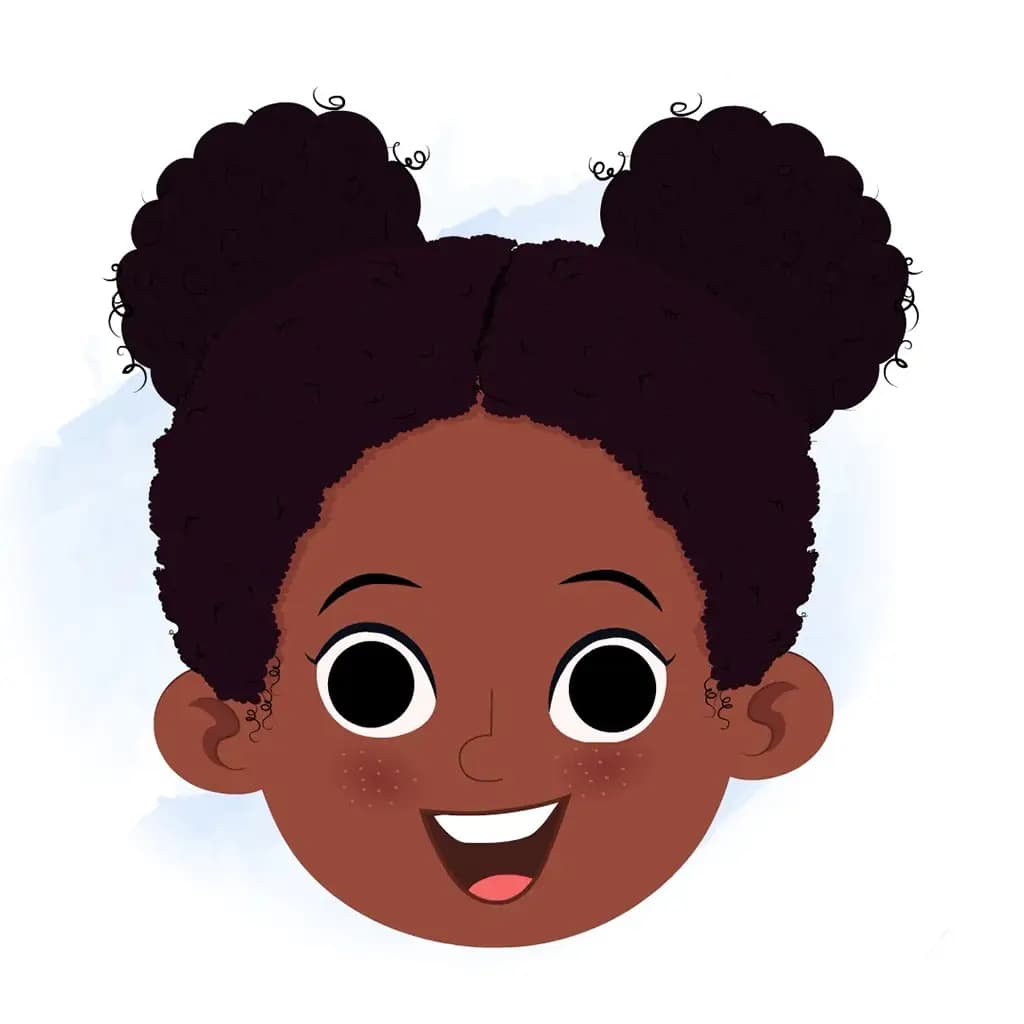 A little black girl animated cartoon face with different facial expressions aka kaya