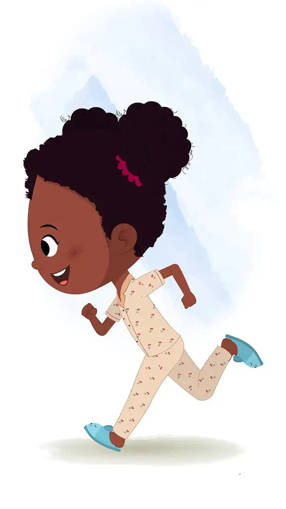 A little black girl running fast side view animated cartoon character aka kaya
