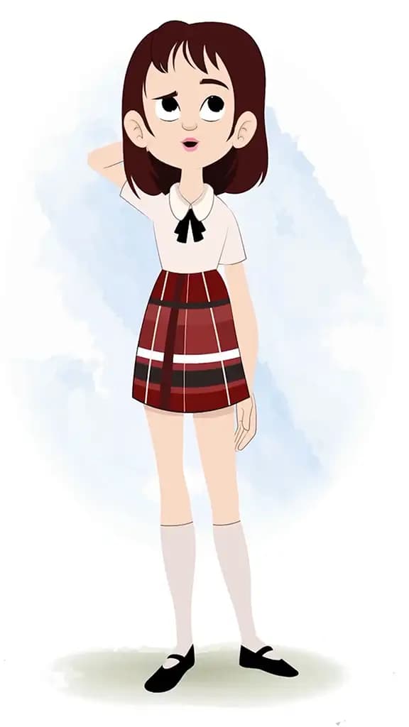 A confused skinny girl animated cartoon character aka rax