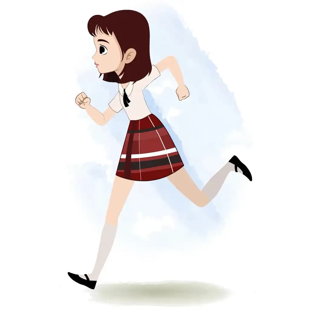A skinny girl running fast side view animated cartoon character aka rax