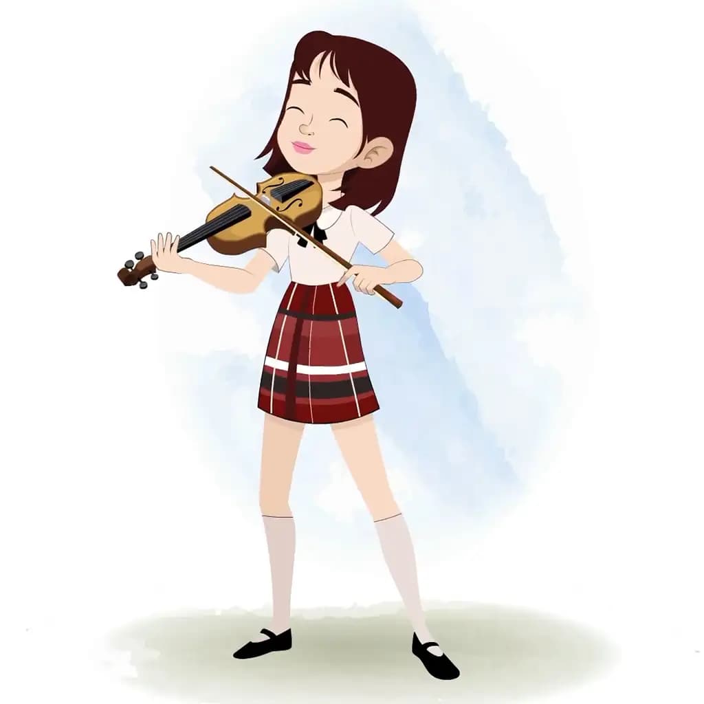 A cute girl playing violin musical instrument animated cartoon character aka rax