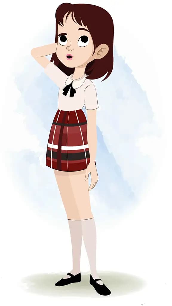 A confused skinny girl animated cartoon character aka rax 3/4