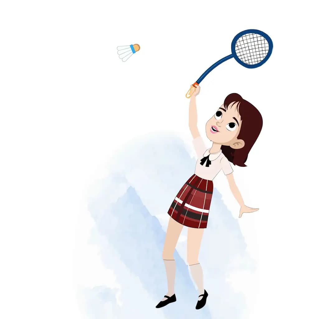 A cute girl playing badminton animated cartoon character aka rax