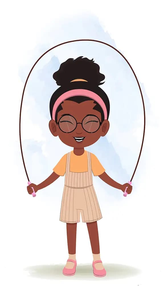 A cute black girl jumping rope skipping animated cartoon character aka lara