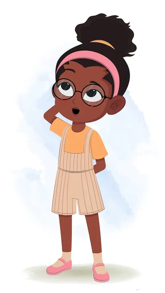 A cute black confused girl animated cartoon character aka lara 3/4
