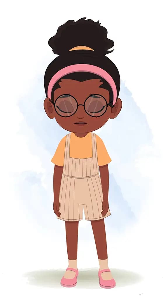 A cute black sad girl animated cartoon character aka lara