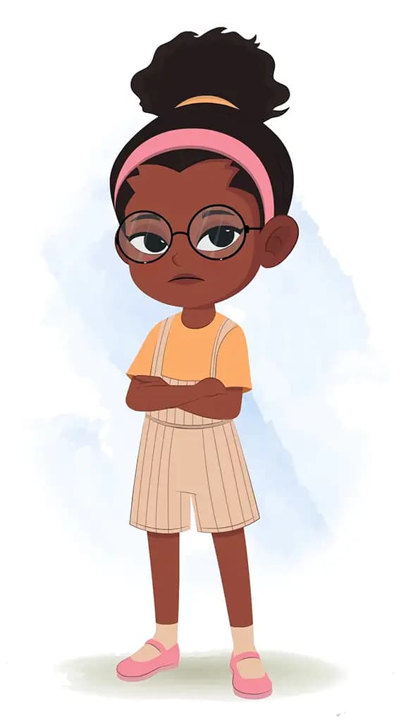 A cute black annoyed girl animated cartoon character aka lara 3/4
