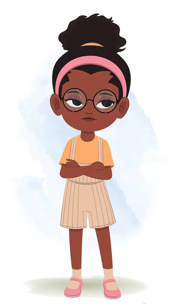 A cute black annoyed girl animated cartoon character aka lara