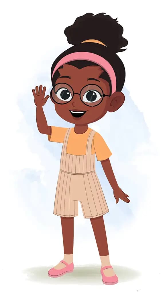 A cute black girl saying hello animated cartoon character aka lara