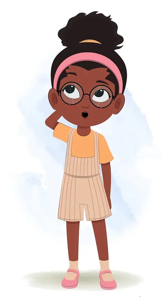 A cute black confused girl animated cartoon character aka lara