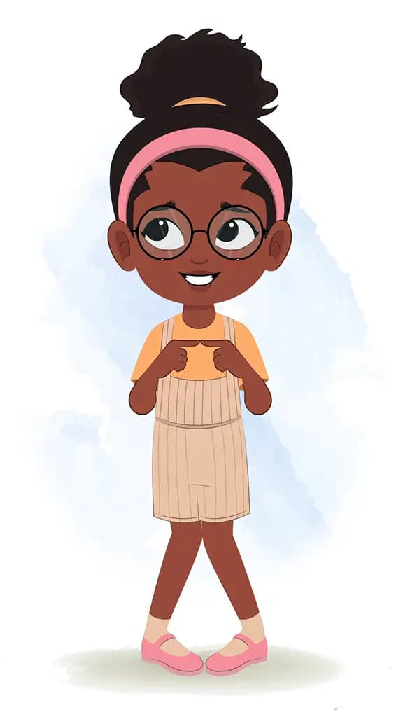 A cute nervous black girl animated cartoon character aka lara