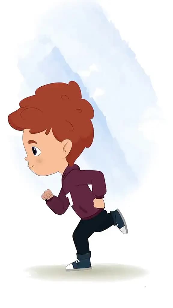 A red hair boy running fast side view animated cartoon character aka sunny