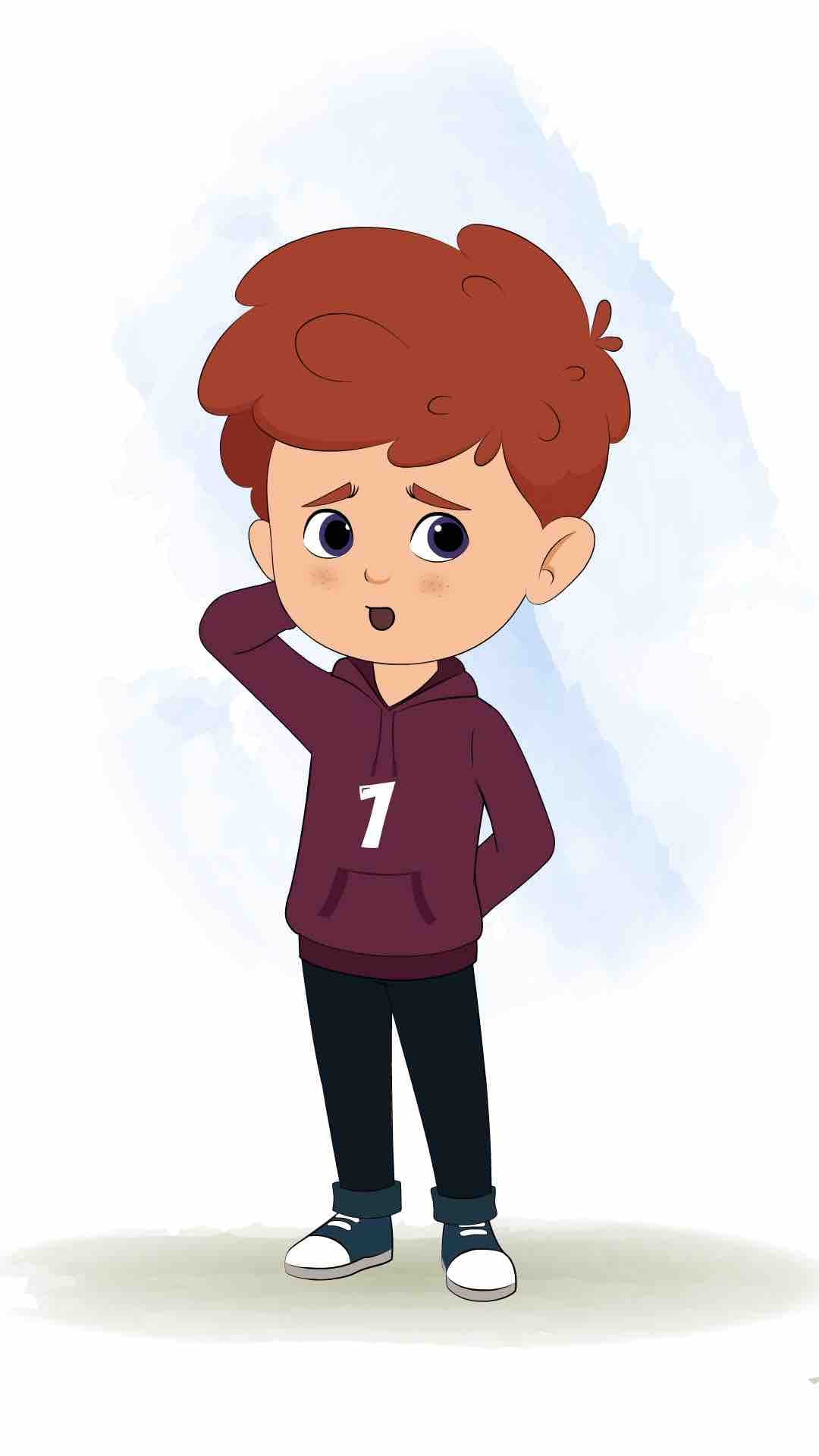 A confused Red hair boy animated cartoon character aka sunny 3/4
