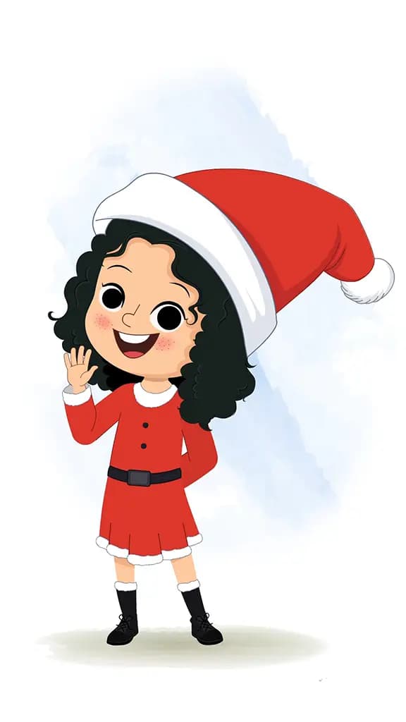 A christmas girl saying hello animated cartoon character aka tina