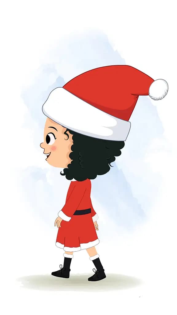 A christmas girl walking side view animated cartoon character aka tina