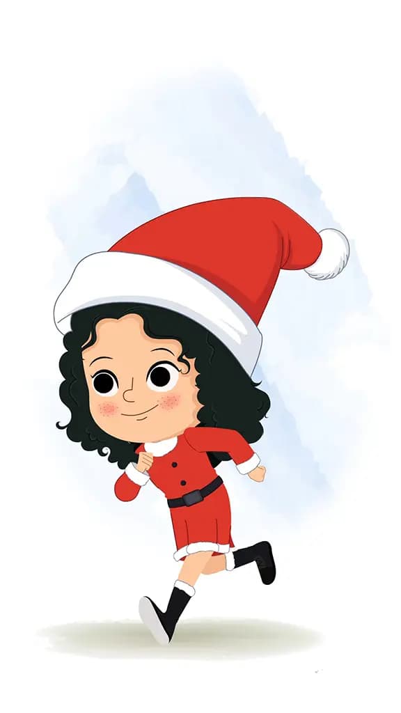 A christmas girl running three quarter view animated cartoon character aka tina