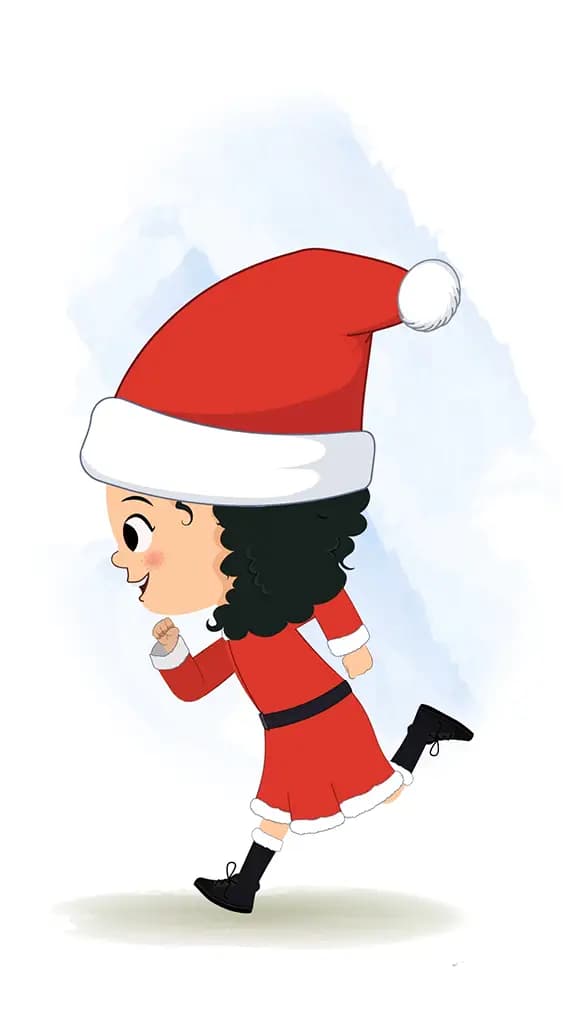 A christmas girl running fast side view animated cartoon character aka tina