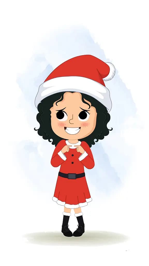 A nervous christmas girl animated cartoon character aka tina