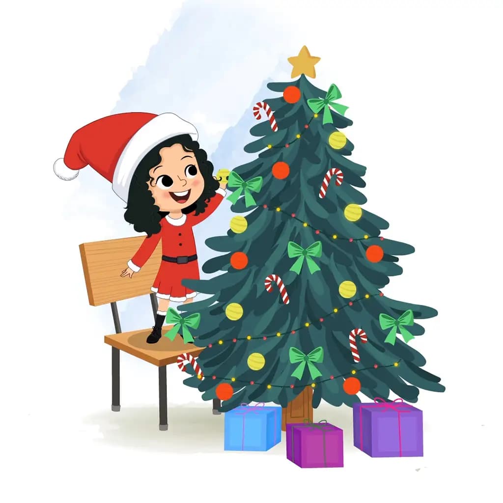 A christmas girl decorates the christmas tree animated cartoon character aka tina