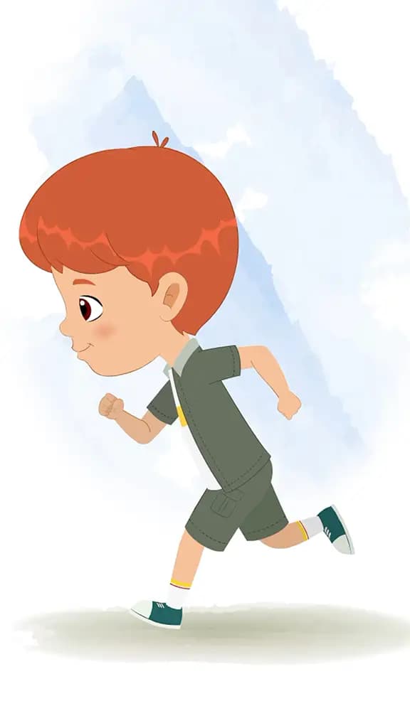A little boy running fast side view animated cartoon character aka max