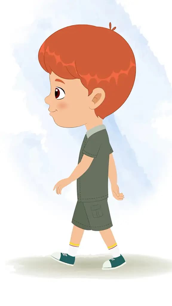 A little boy walking side view animated cartoon character aka max