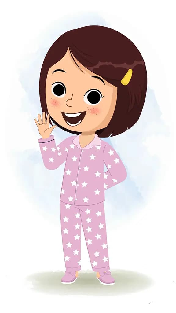 A cute girl saying hello animated cartoon character aka misti