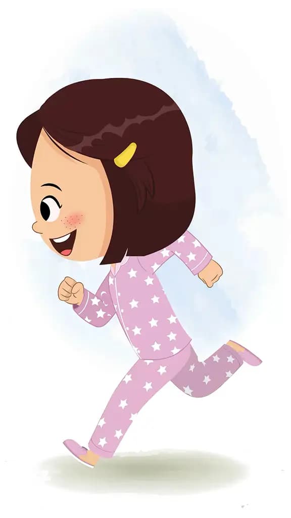 A cute girl running fast side view animated cartoon character aka misti
