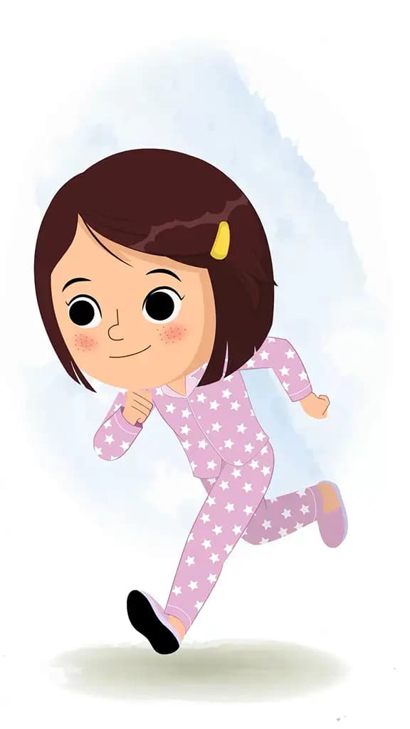 A cute girl running three quarter view animated cartoon character aka misti