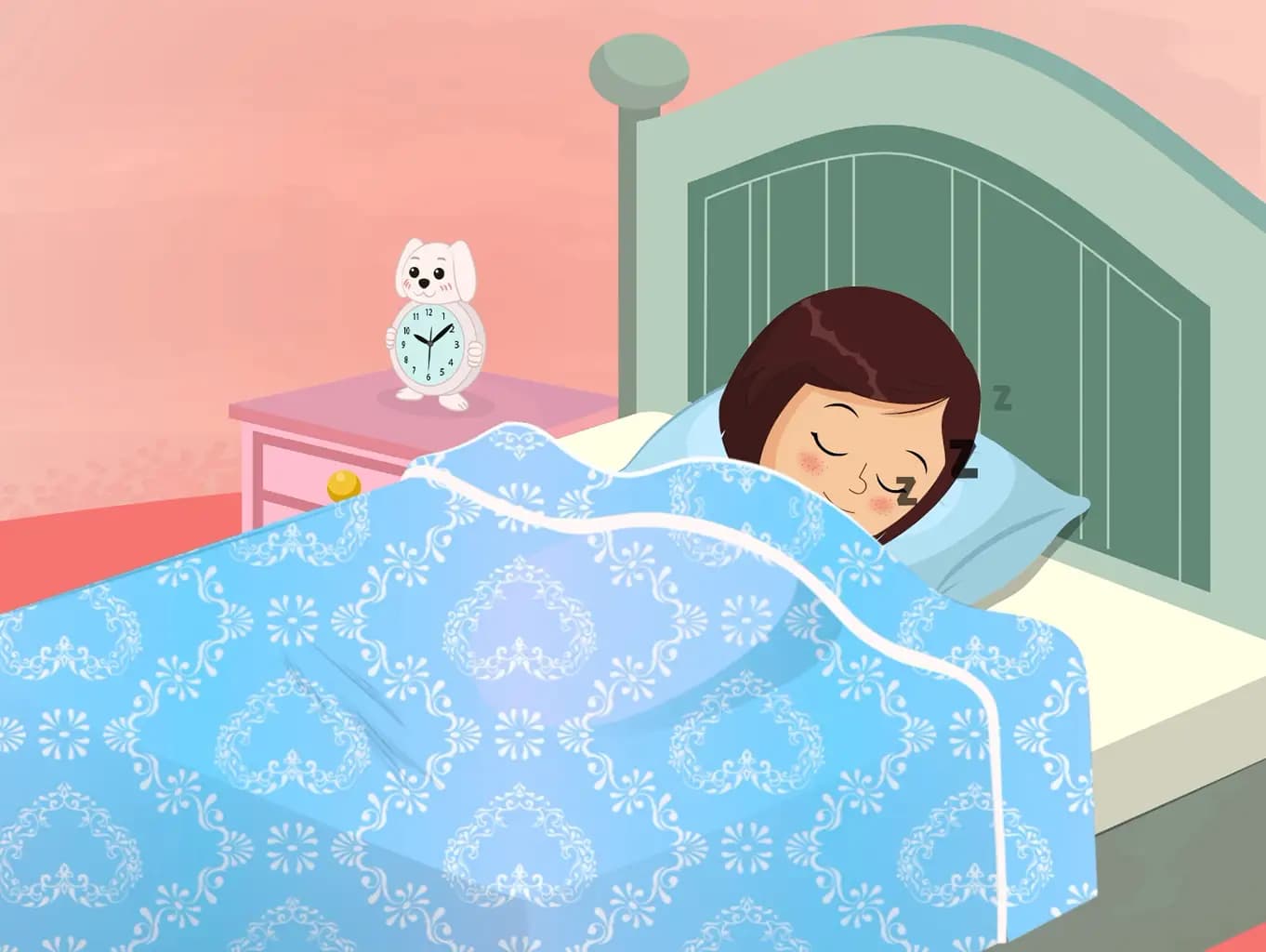 A cute girl sleeping on the bed animated cartoon character aka misti