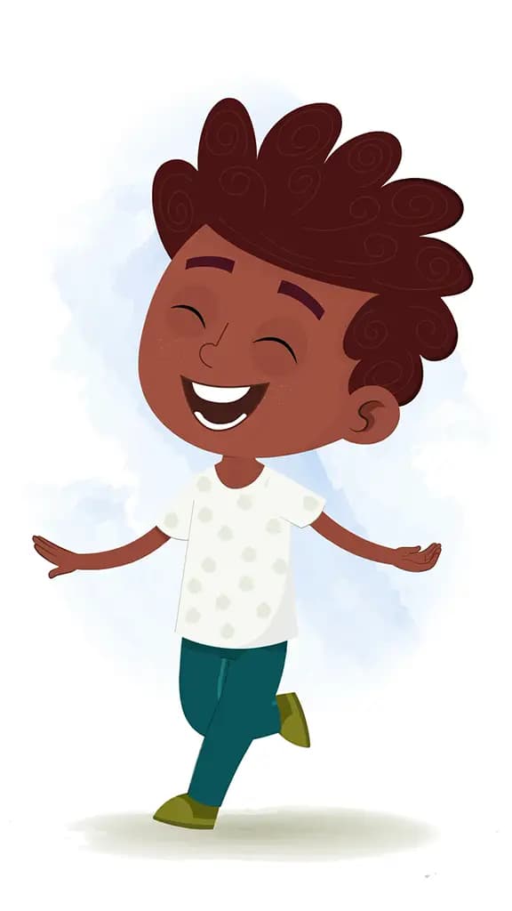 A little boy animated cartoon character walking joyfully aka krish 3/4