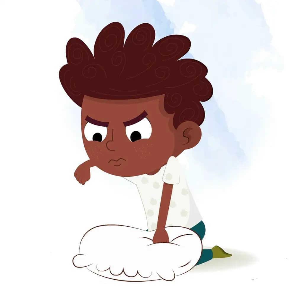 An angry boy fighting with pillow animated cartoon character aka krish