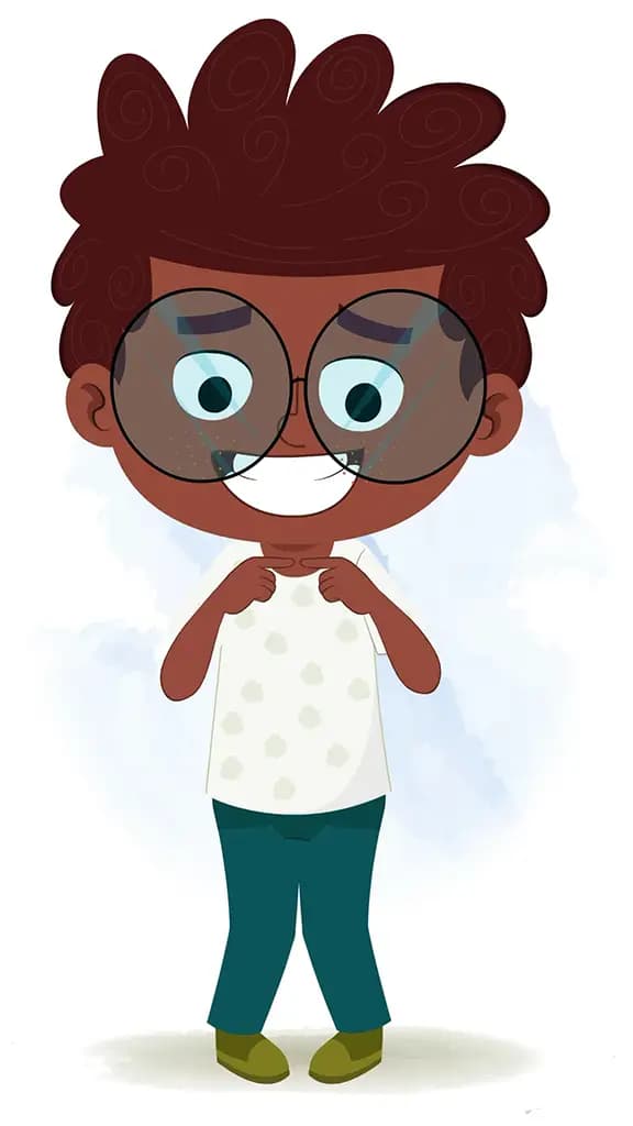 A nervous black boy animated cartoon character aka krish