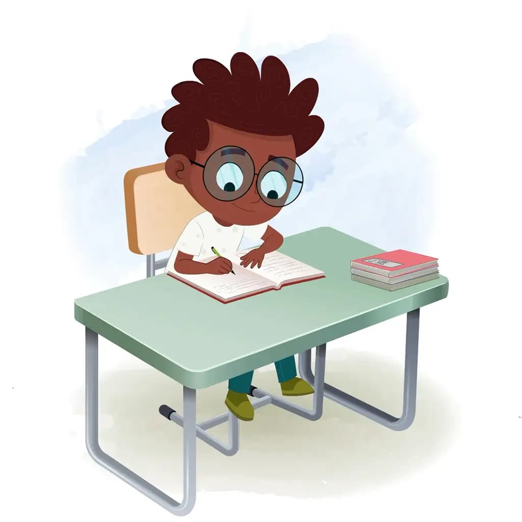 A black boy writing or study animated vector cartoon character aka krish