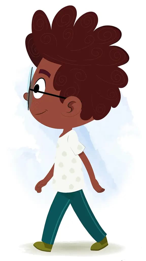 A black boy walking side view animated cartoon character aka krish