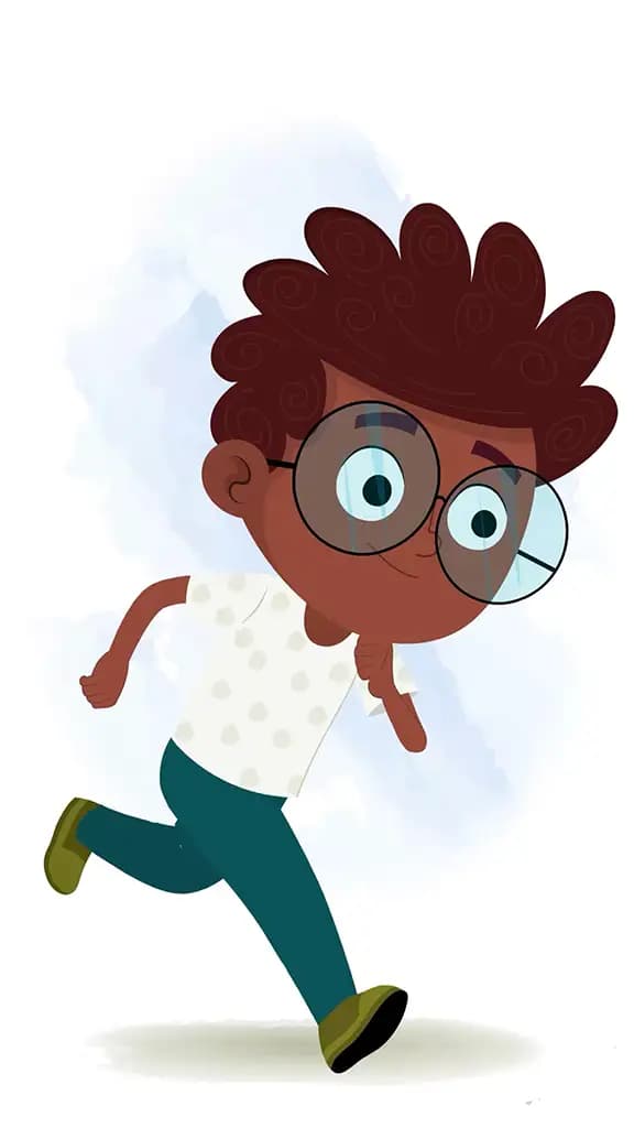 A black boy running three quarter view animated cartoon character aka krish