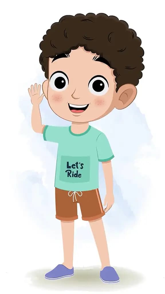 A curly hair boy saying hello animated cartoon character aka sachin