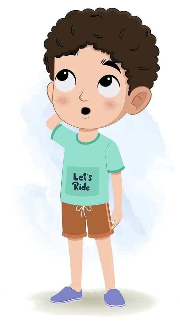 A confused curly hair boy animated cartoon character aka sachin 3/4